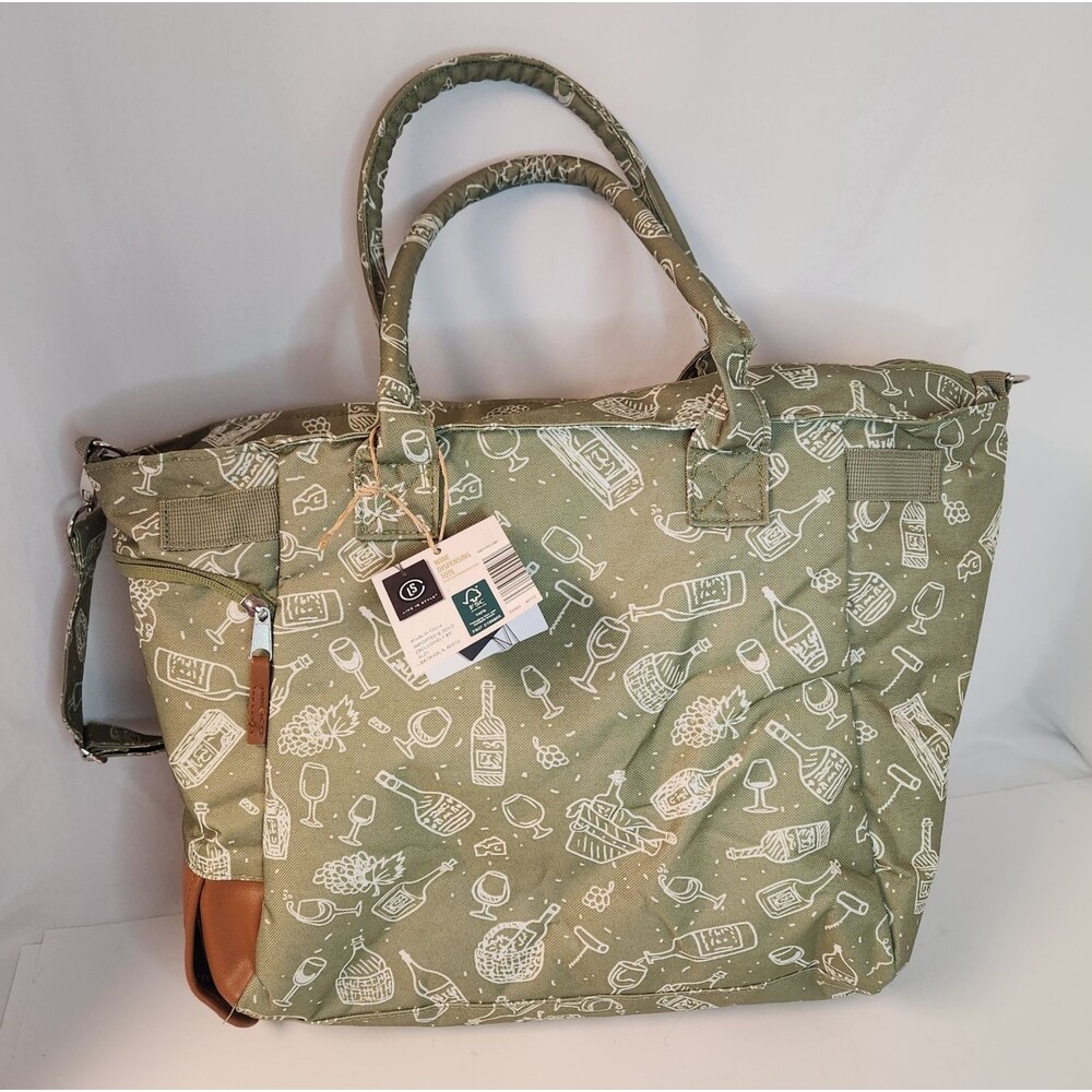 Wine Dispensing Tote and Cooler with Beverage Bag and Spout Green Wine Theme
